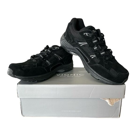 Vionic 23 Walk Classic Sneaker Black Upper Suede Supportive Shoes Size 8.5 Wide - Picture 1 of 8
